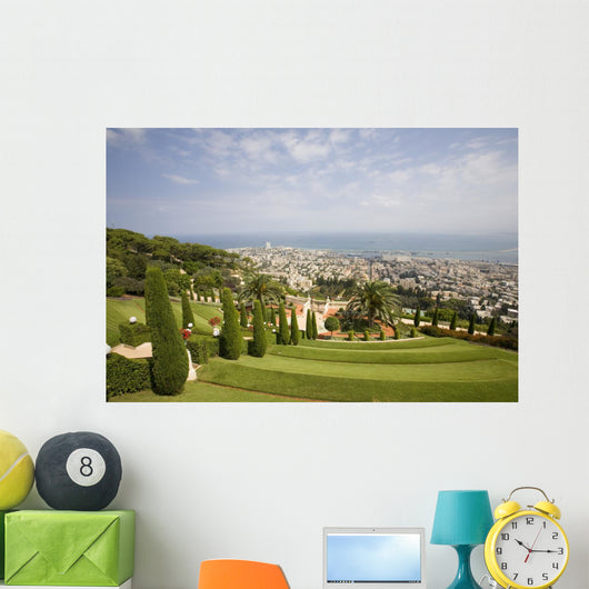 View of Haifa From Bahaii Gardens Wall Mural