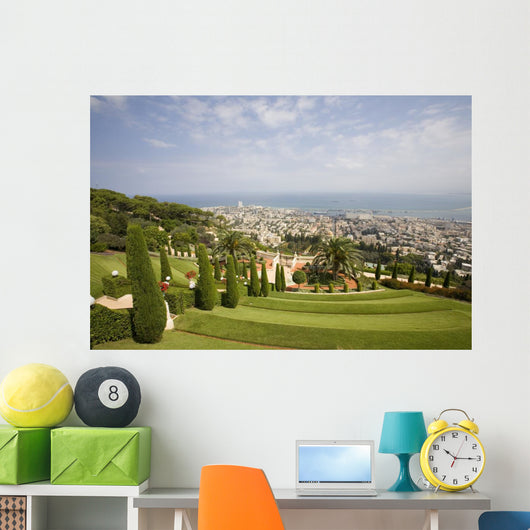 View of Haifa From Bahaii Gardens Wall Mural