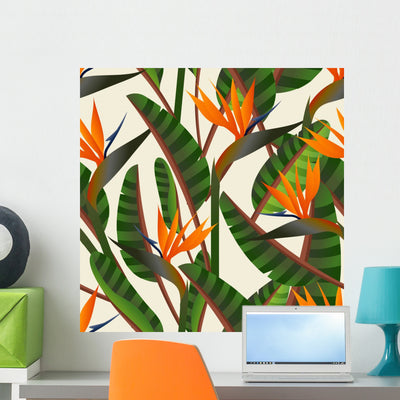 Bird Paradise Flower Pattern Wall Decal shown on a wall