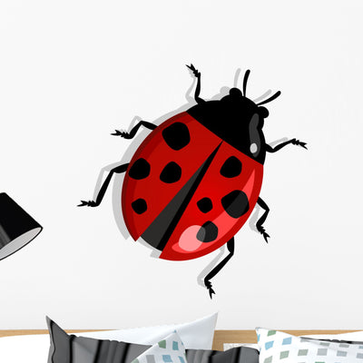 Red Ladybug Wall Decal shown on a wall