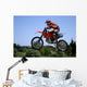 red and orange moto x or motor cross bike giving big air on dirt Wall Mural