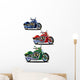 Set Bikes Green Blue Wall Decal Sticker Set