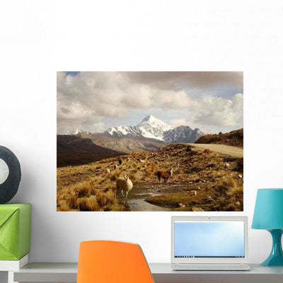 Huayna Potosi and Llamas Wall Decal shown on a wall