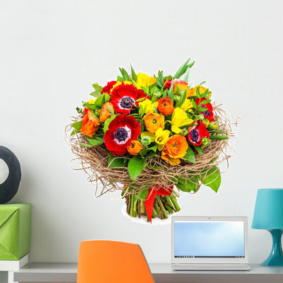 Bouquet Flowers Vase Wall Decal shown on a wall