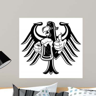 Eagle with Beer Wall Decal shown on a wall