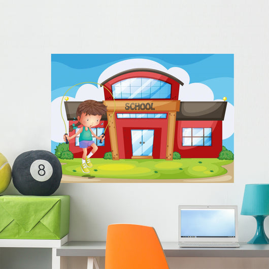 Girl Playing Front School
