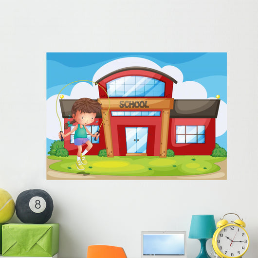 Girl Playing Front School