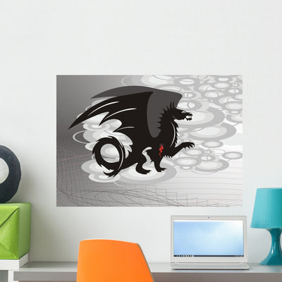 Black Dragon with Blood Wall Mural shown on a wall