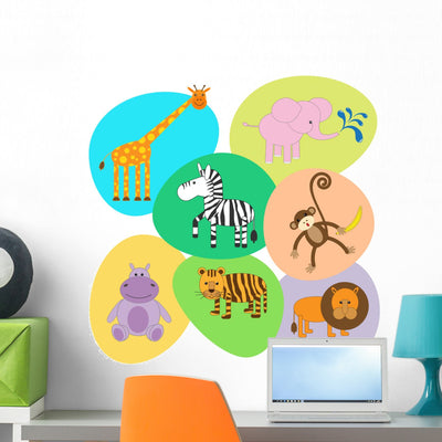 Vector Set Cute Animals Wall Decal shown on a wall
