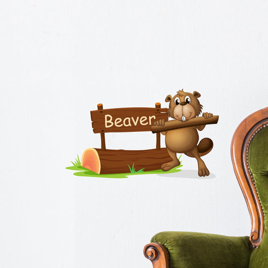 A Beaver Beside the Wooden Signboard Wall Decal