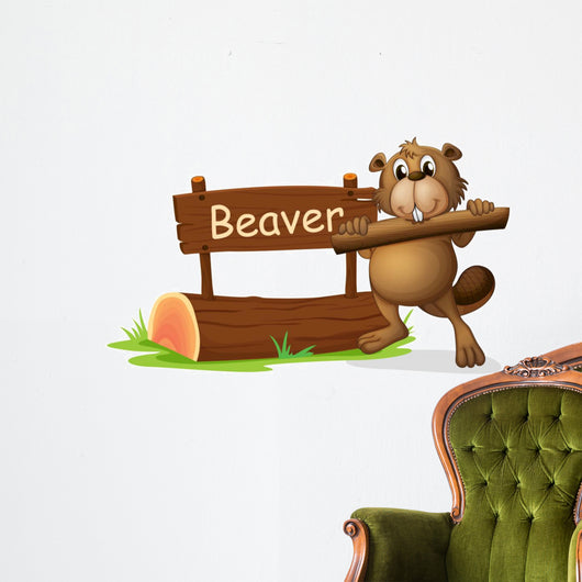 A Beaver Beside the Wooden Signboard Wall Decal