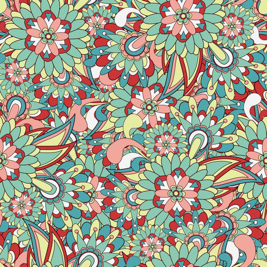 Seamless Green and Red Paisley Pattern Wall Decal