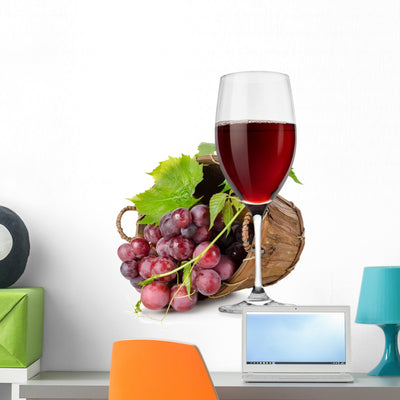 Wineglass and Grapes Basket Wall Decal shown on a wall