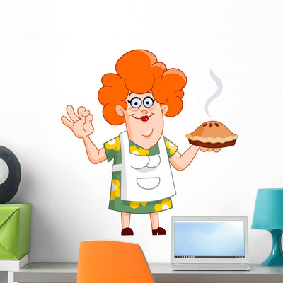 Woman with Pie Wall Decal shown on a wall