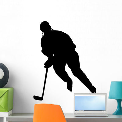 Hockey Player Silhouette 03 Wall Decal shown on a wall