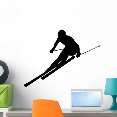 Skier Silhouette Wall Decal shown on a wall