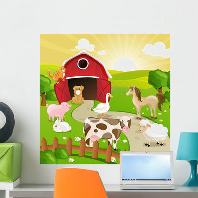 Vector Illustration Farm Animals Wall Mural shown on a wall