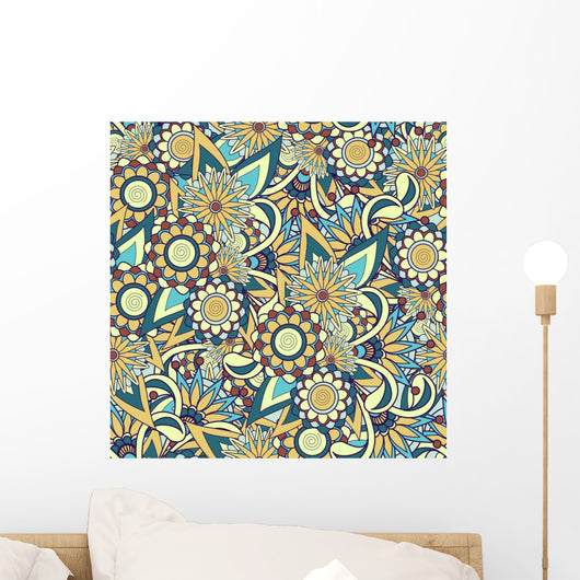 Seamless Blue Paisley Pattern Wall Decal