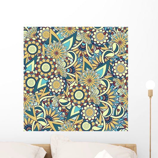 Seamless Blue Paisley Pattern Wall Decal