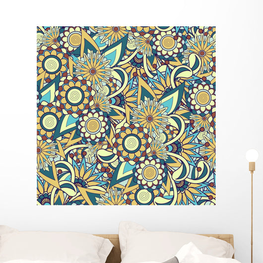 Seamless Blue Paisley Pattern Wall Decal