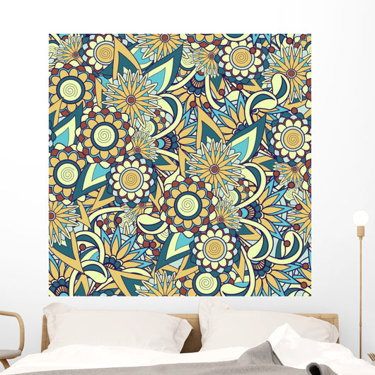 Seamless Blue Paisley Pattern Wall Decal