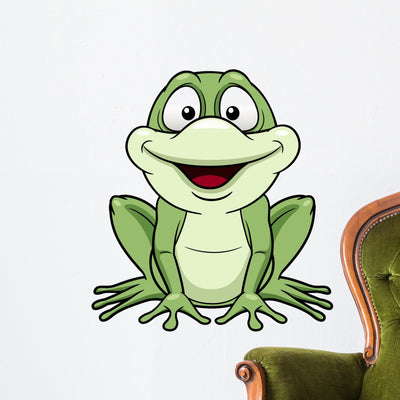 Illustration Cartoon Green Frog Wall Decal shown on a wall