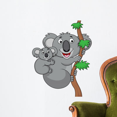 Mother and Baby Koala Wall Decal shown on a wall
