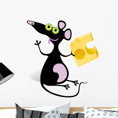 Mouse with Piece Cheese Wall Decal shown on a wall