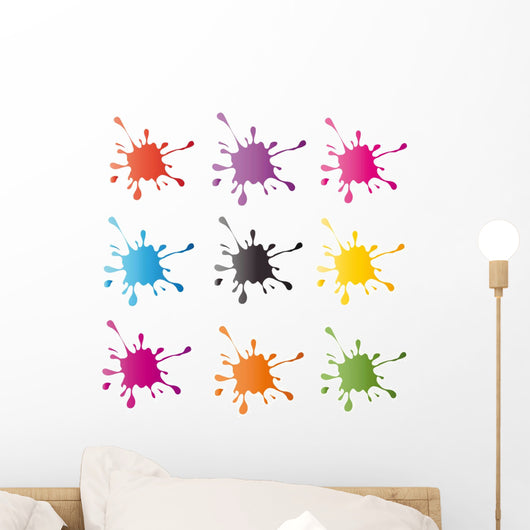 Colored Paintball Splashes Blots Wall Decal Sticker Set