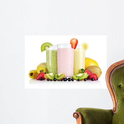 Fruit Smoothies shown on a wall
