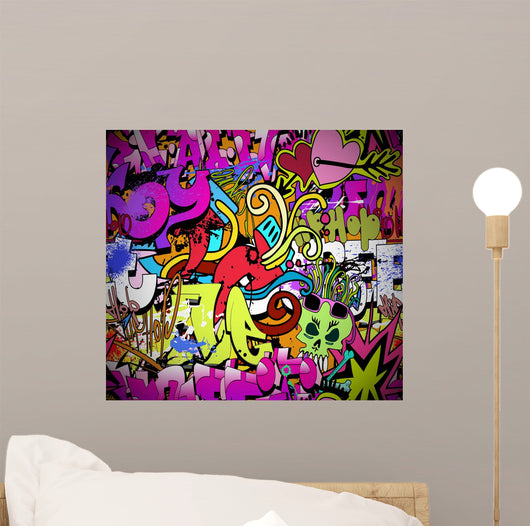 Graffiti wall art background. Hip-hop style seamless texture pat Wall Mural