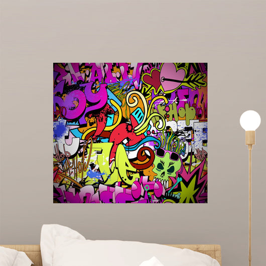 Graffiti wall art background. Hip-hop style seamless texture pat Wall Mural