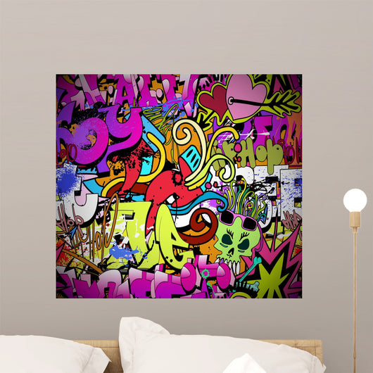 Graffiti wall art background. Hip-hop style seamless texture pat Wall Mural