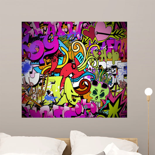 Graffiti wall art background. Hip-hop style seamless texture pat Wall Mural