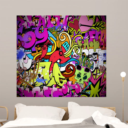 Graffiti wall art background. Hip-hop style seamless texture pat Wall Mural