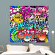 Graffiti wall. Urban art vector background. Seamless texture Wall Mural