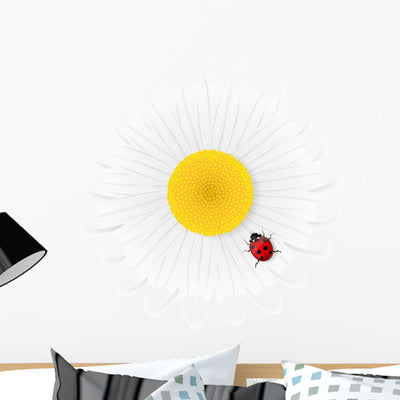 Chamomile Flower and Ladybird Wall Decal shown on a wall