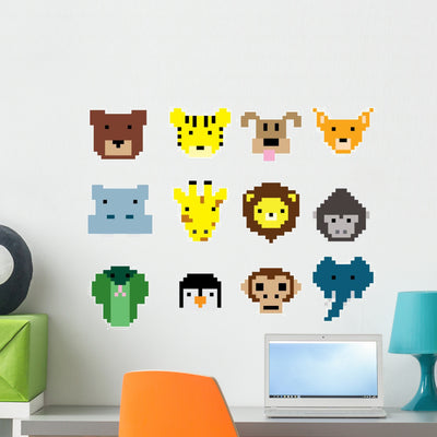 Vector Pixel Animal Face Wall Decal shown on a wall