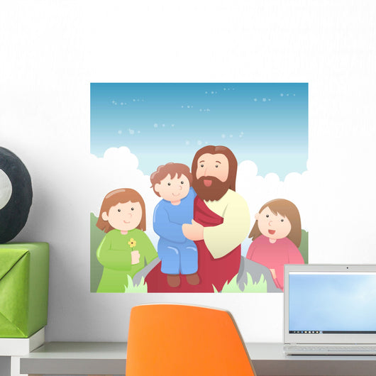 Jesus with Kids Cartoon Wall Mural