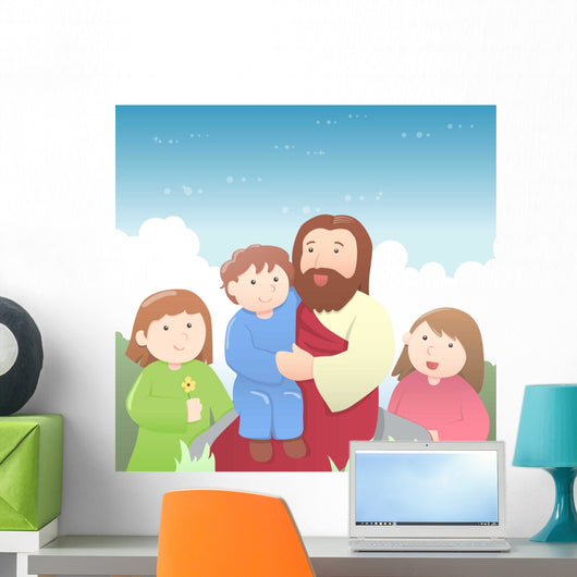 Jesus with Kids Cartoon Wall Mural
