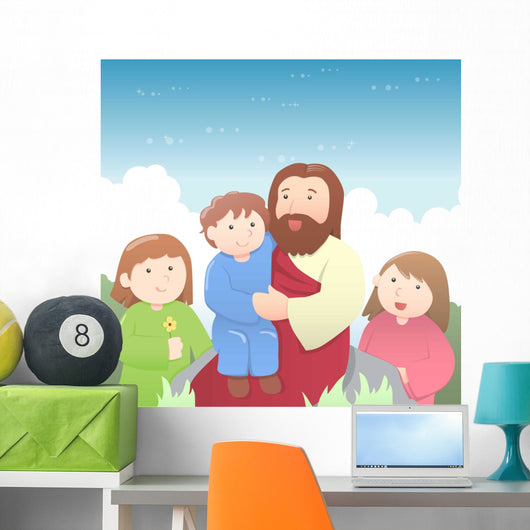 Jesus with Kids Cartoon Wall Mural