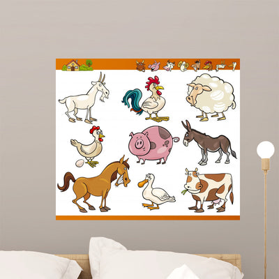 Farm Animals Set Cartoon Wall Decal Sticker Set shown on a wall