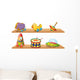 Two Wooden Shelves with Wall Stickers