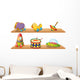 Two Wooden Shelves with Wall Stickers