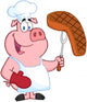 Pig Chef Holding A Fork With Roasted Steak Wall Decal