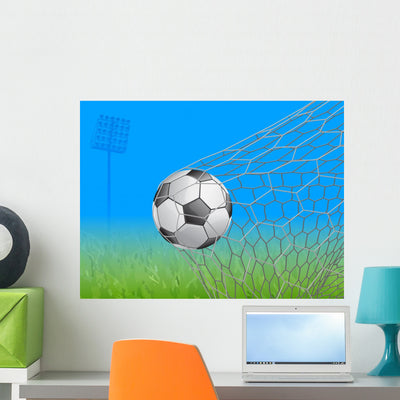 Soccer Ball Goal Wall Mural shown on a wall