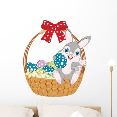 Easter Basket Bunny Wall Decal shown on a wall