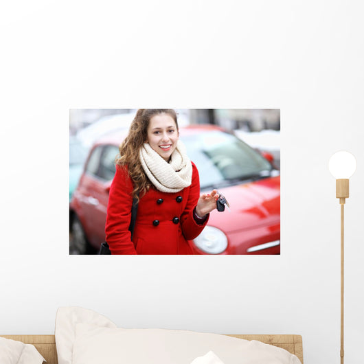 Young Woman Showing Car