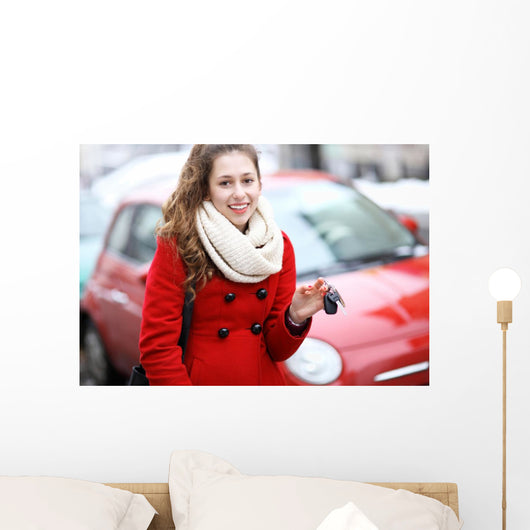 Young Woman Showing Car