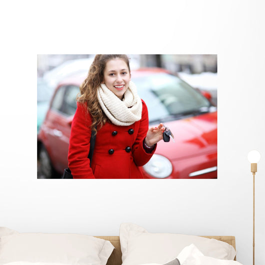 Young Woman Showing Car